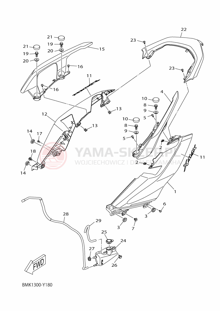 Schemat "Pokrywa boczna" do Yamaha XMAX 300