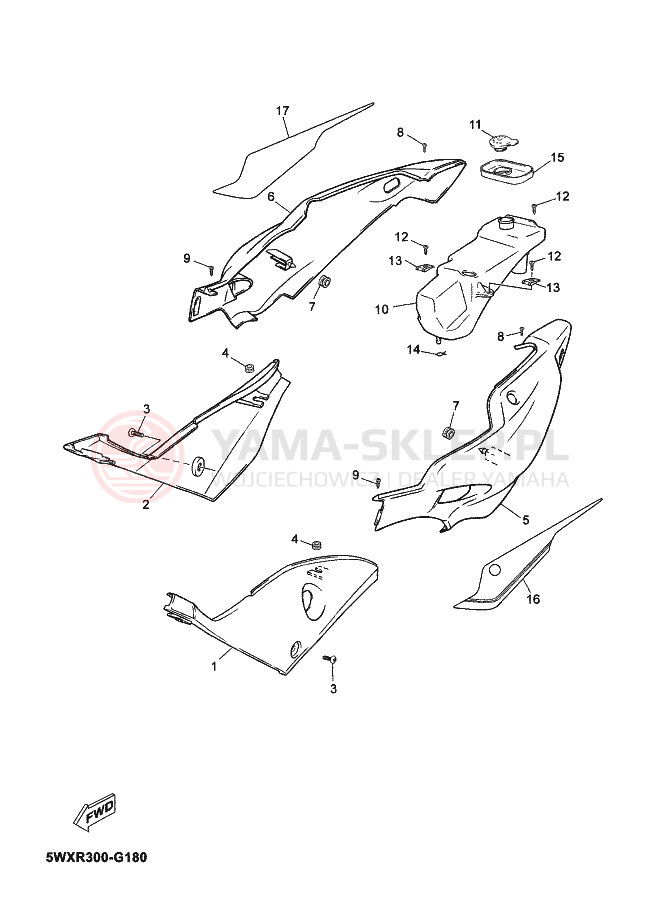 Schemat "Pokrywa boczna" do Yamaha TZR50