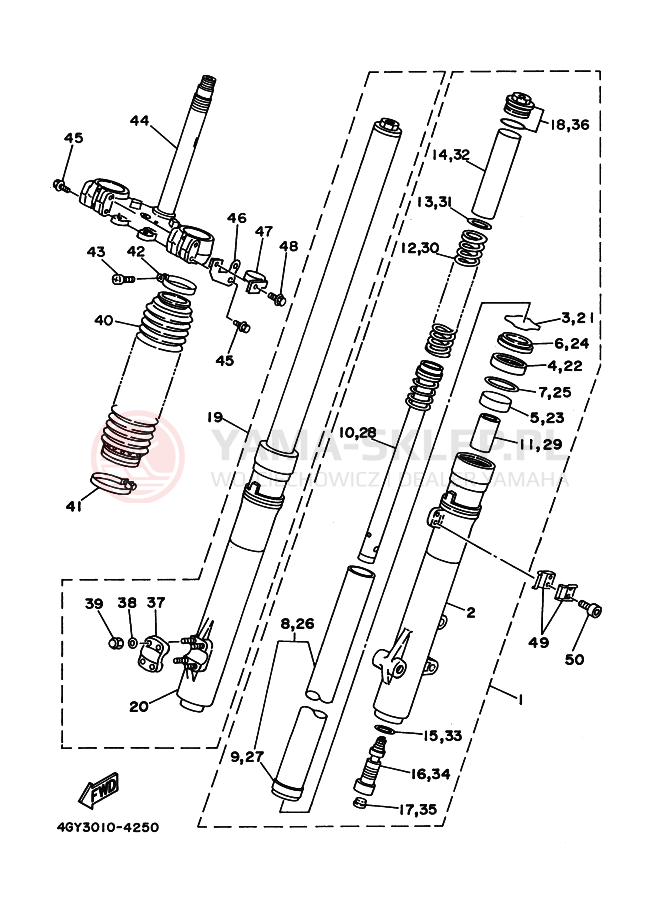 Schemat "Amortyzatory przód" do Yamaha TT250R
