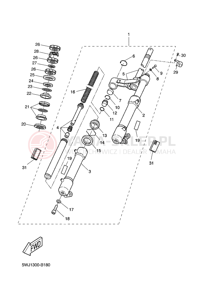 Schemat "Amortyzatory przód" do Yamaha AEROX