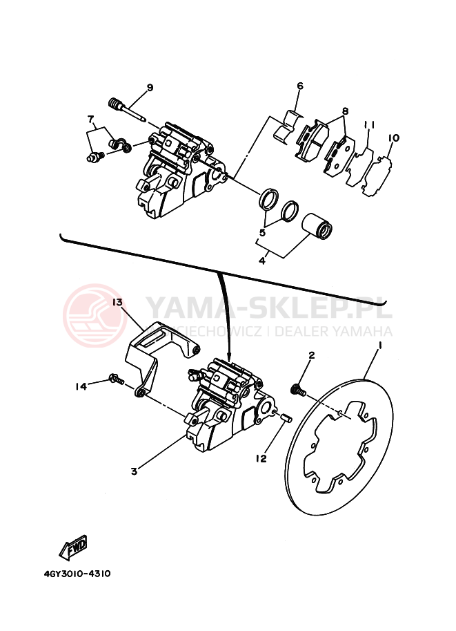 Schemat "Zacisk hamulcowy tylny" do Yamaha TT250R TT-R250 TT250RT