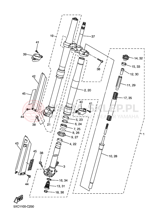Schemat "Amortyzatory przód" do Yamaha YZ250F