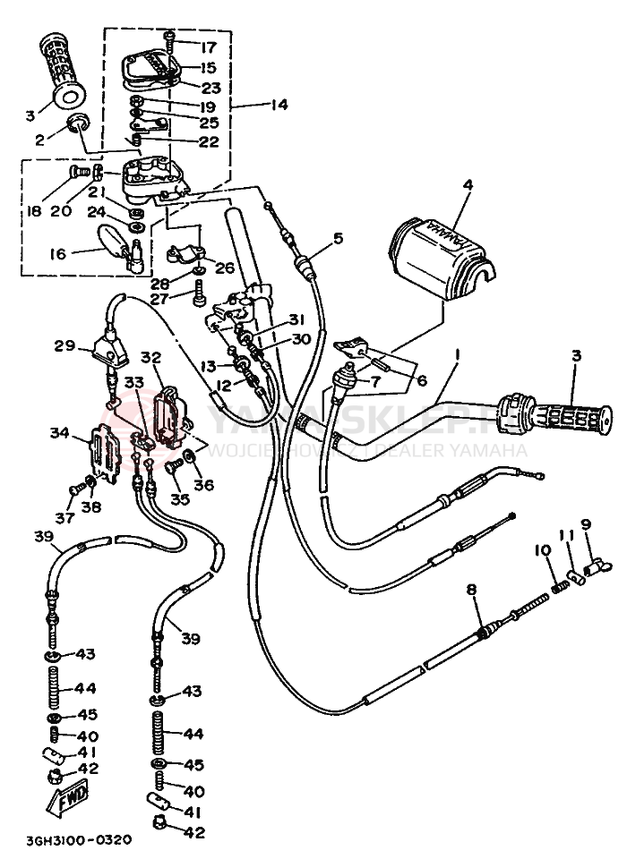 Schemat "Kierownica i osprzęt" do Yamaha MOTO 4 - 250