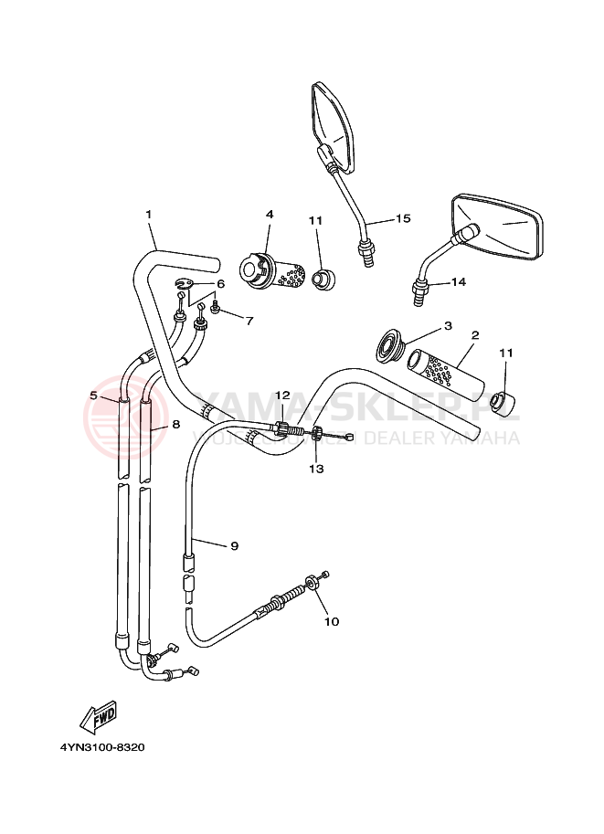 Schemat "Kierownica i osprzęt" do Yamaha XV535 VIRAGO