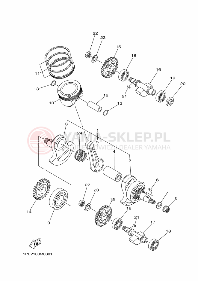Schemat "Wał korbowy, tłok" do Yamaha YFM700RSE