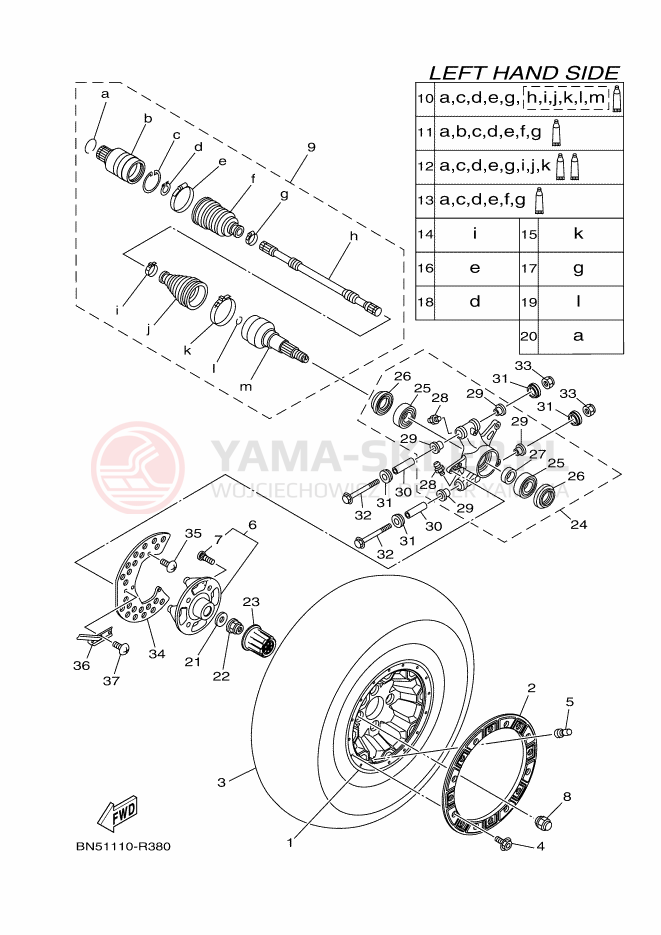 Schemat "Koło tył" do Yamaha WOLVERINE R