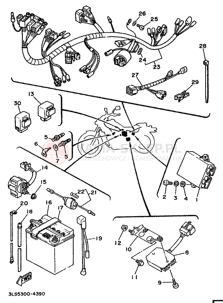Schemat "układ elektryczny" do Yamaha XV250 VIRAGO