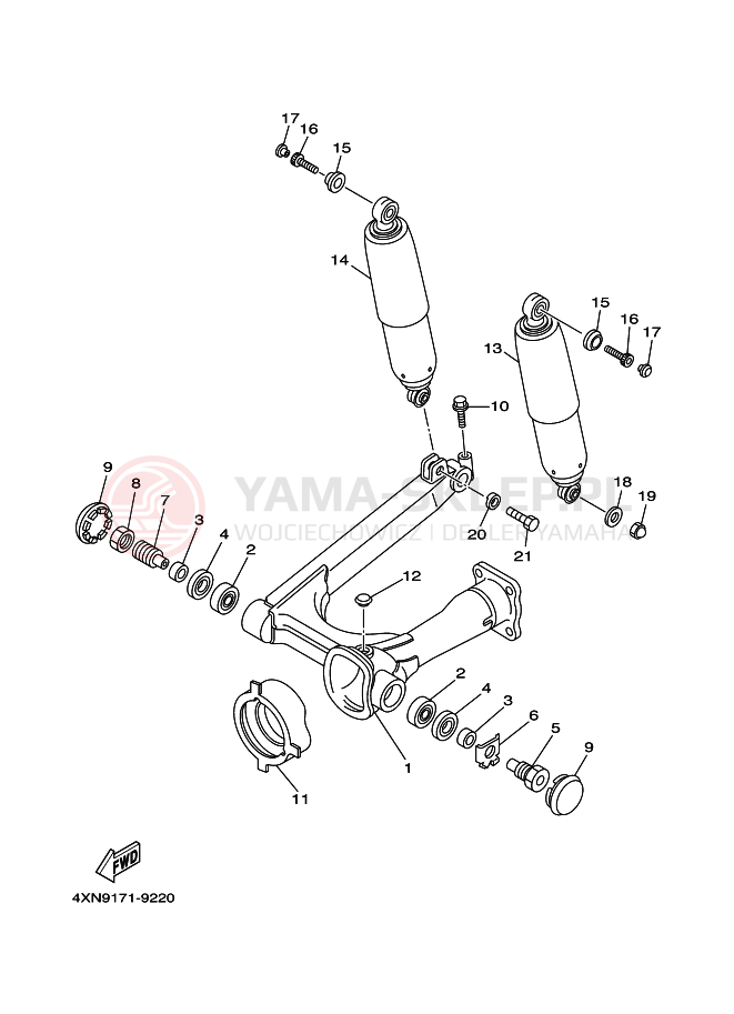 Schemat "wahacz, zawieszenie tył" do Yamaha XV1100 VIRAGO