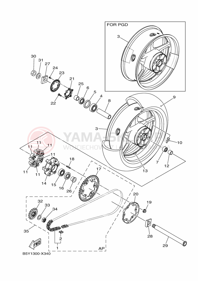 Schemat "Koło tył" do Yamaha MT-10