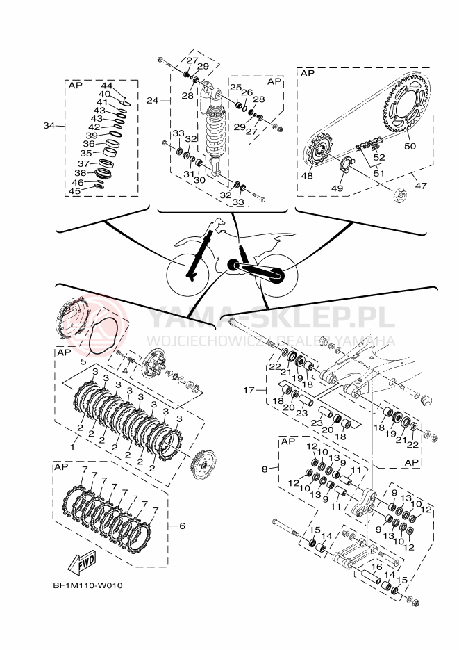 Schemat "ZESTAW CZĘŚCI KONSERWACYJNYCH" do Yamaha YZ250