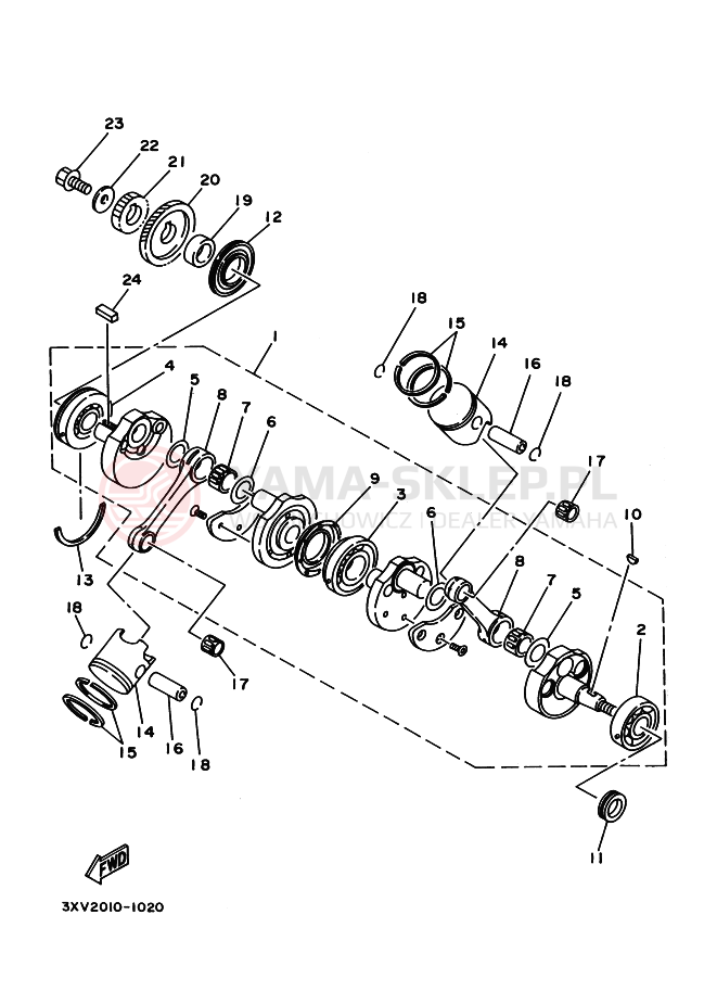 Schemat "Wał korbowy, tłok" do Yamaha TZR250RS