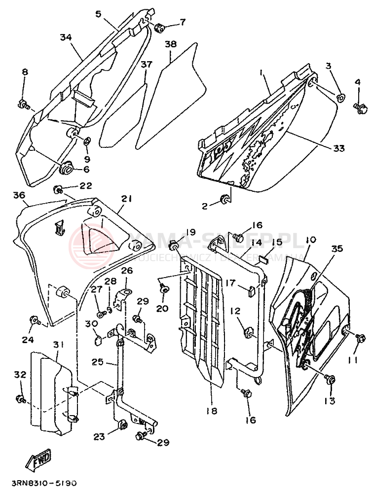 Schemat "Pokrywa boczna" do Yamaha DT125R