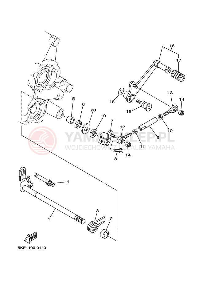 Schemat "Dźwignia zmiany biegów, wałek" do Yamaha TZ250