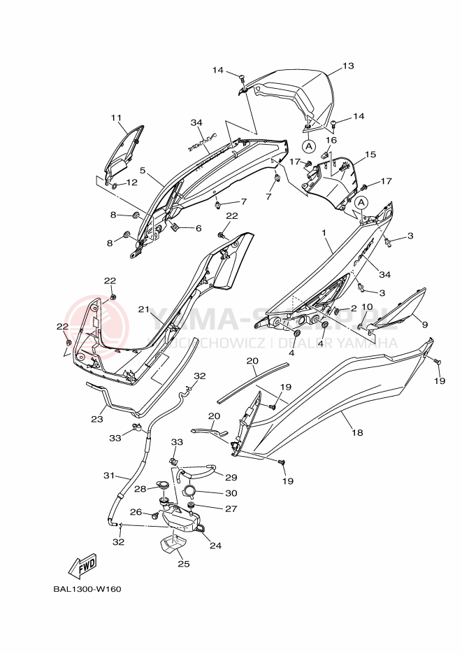 Schemat "Pokrywa boczna" do Yamaha NMAX 125