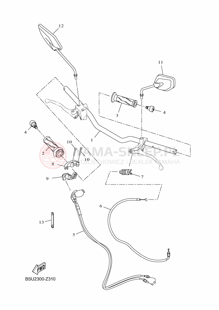 Schemat "Kierownica i osprzęt" do Yamaha MT-125