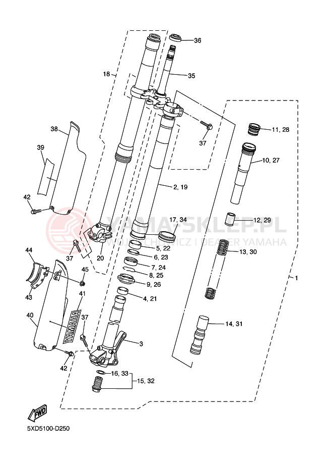 Schemat "Amortyzatory przód" do Yamaha YZ250F