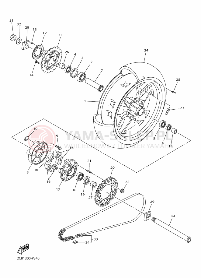 Schemat "Koło tył" do Yamaha YZF-R1