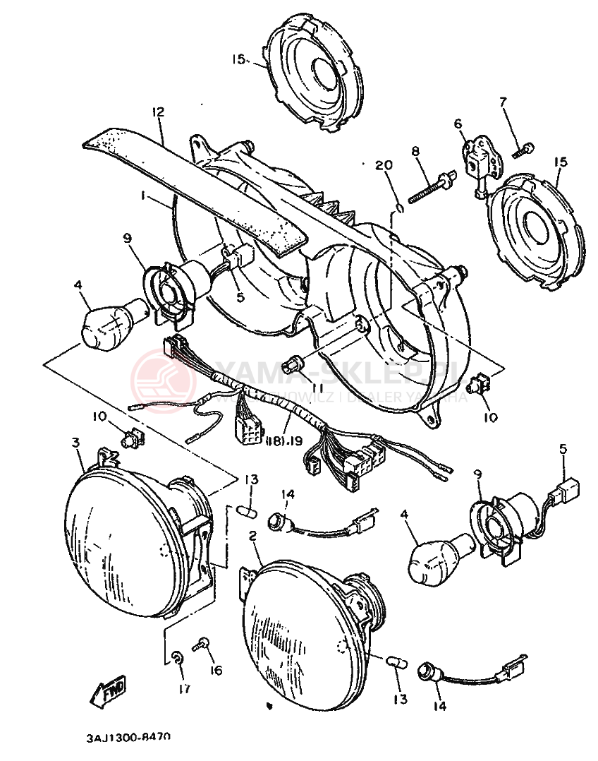 Schemat "Lampa przód" do Yamaha XT600Z TENERE