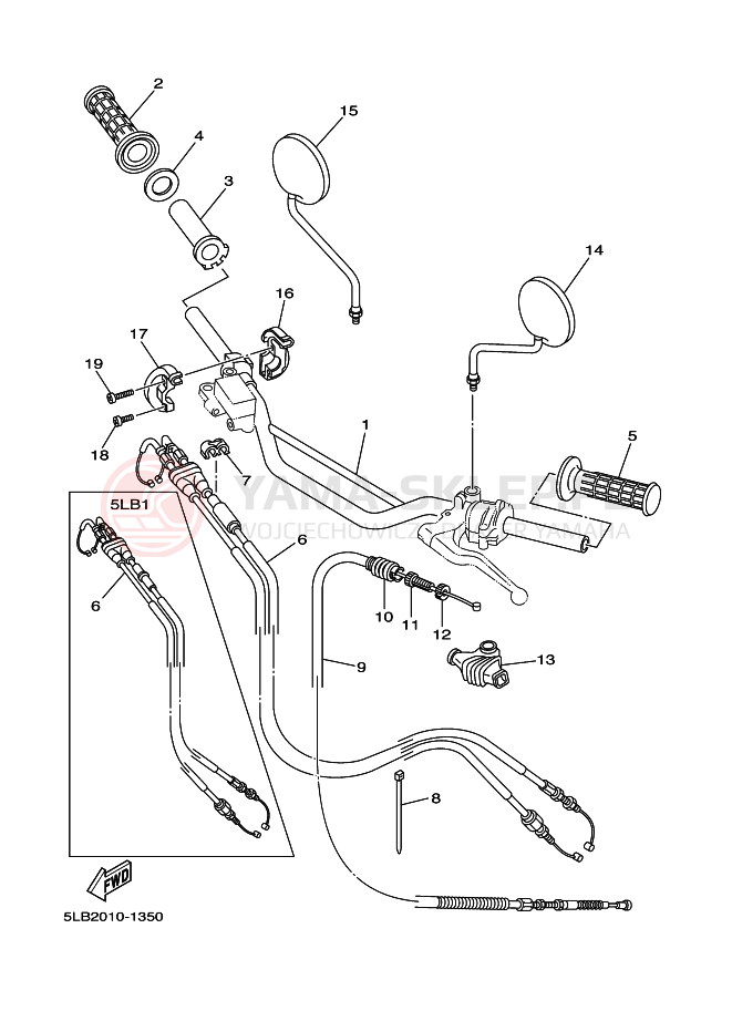 Schemat "Kierownica i osprzęt" do Yamaha TW200