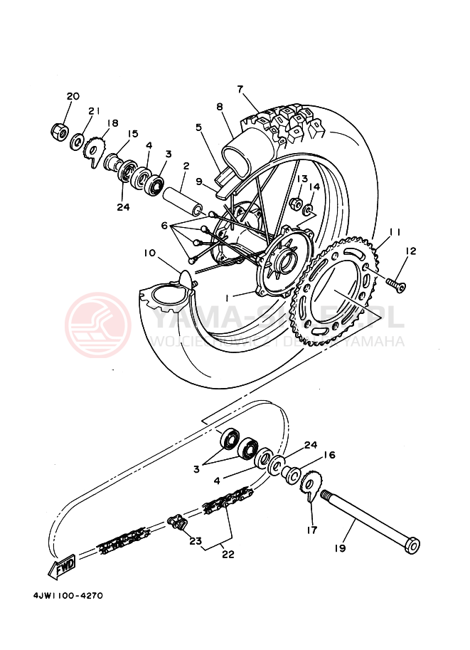 Schemat "Koło tył" do Yamaha WR250Z