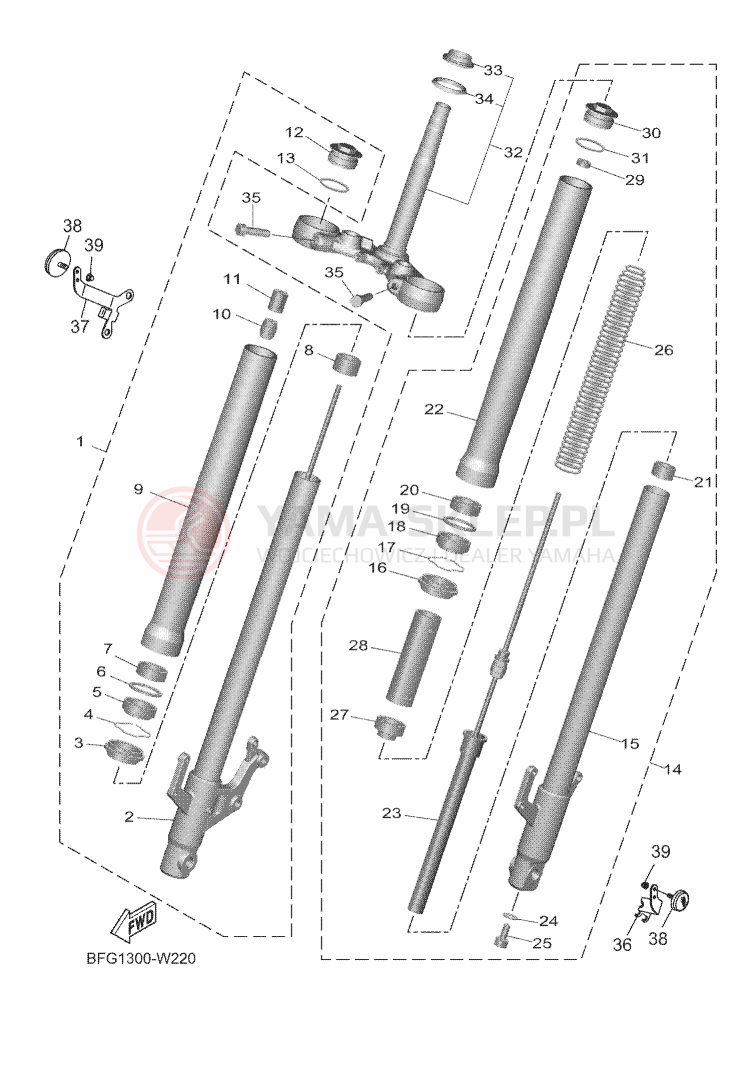 Schemat "Amortyzatory przód" do Yamaha XSR125