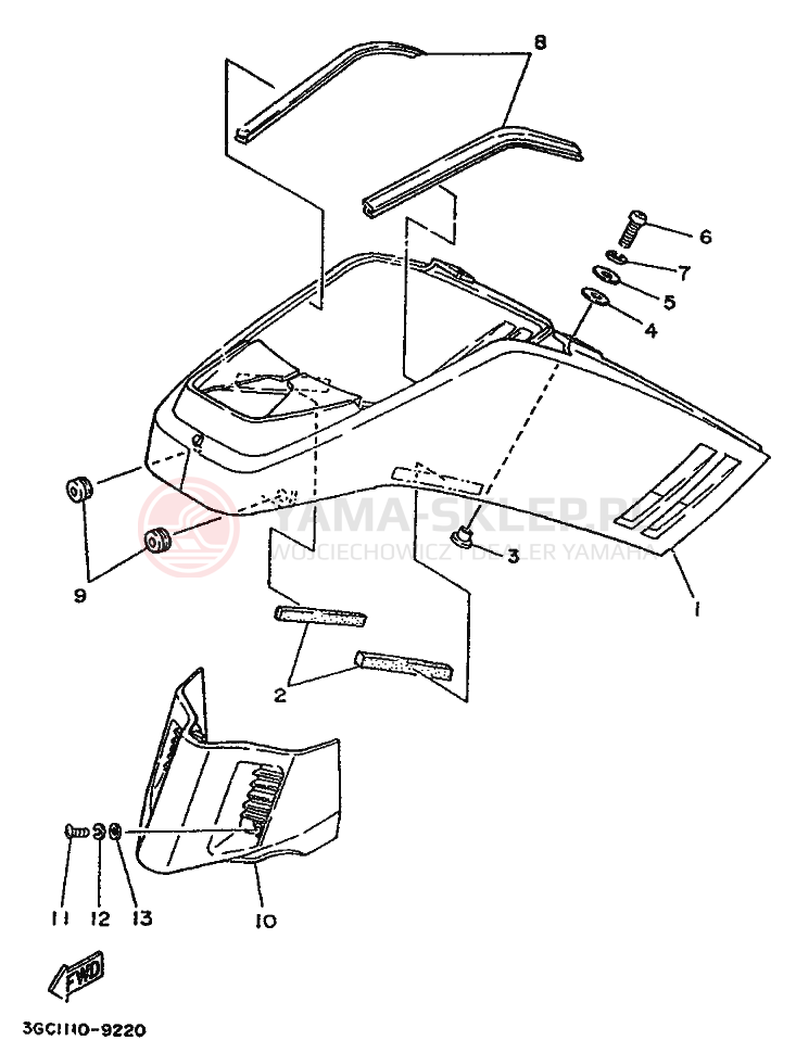 Schemat "Pokrywa boczna" do Yamaha MOTO 4 - 200 DX