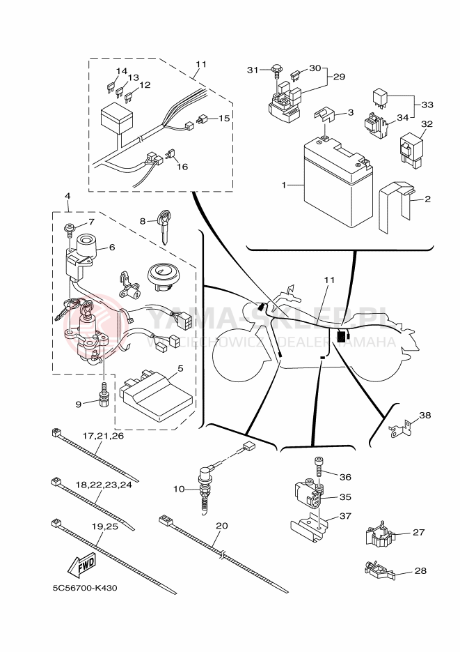 Schemat "układ elektryczny" do Yamaha XV1900A