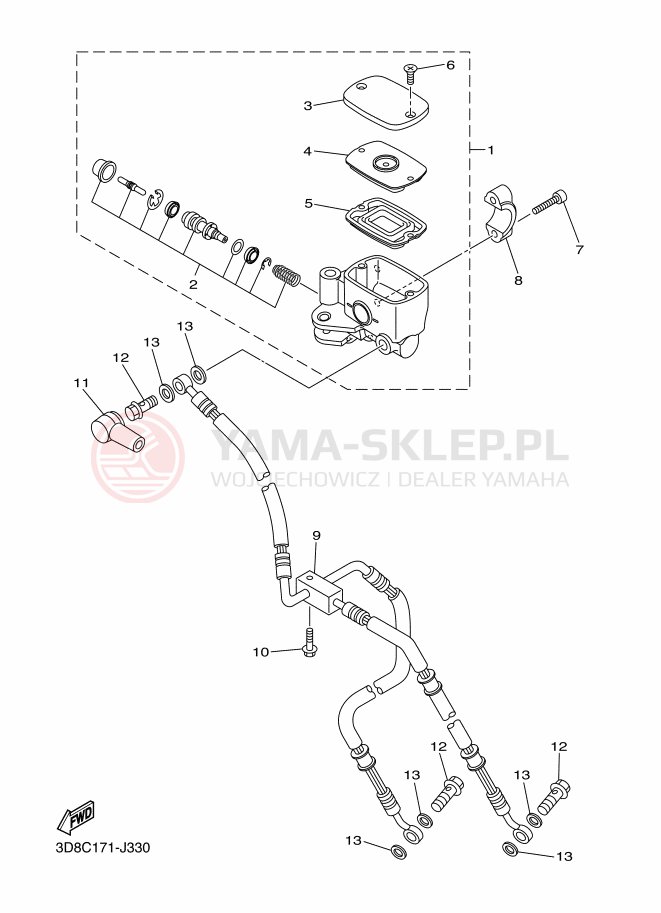 Schemat "Pompa hamulcowa przednia" do Yamaha XVS1300A