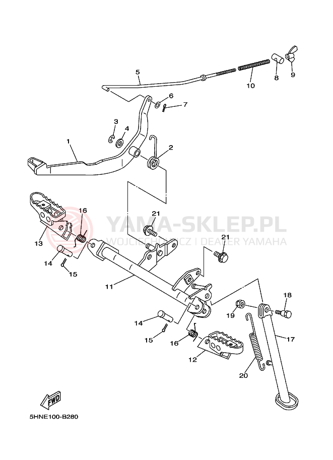 Schemat "Stopka postojowa i podnóżki" do Yamaha TT-R90