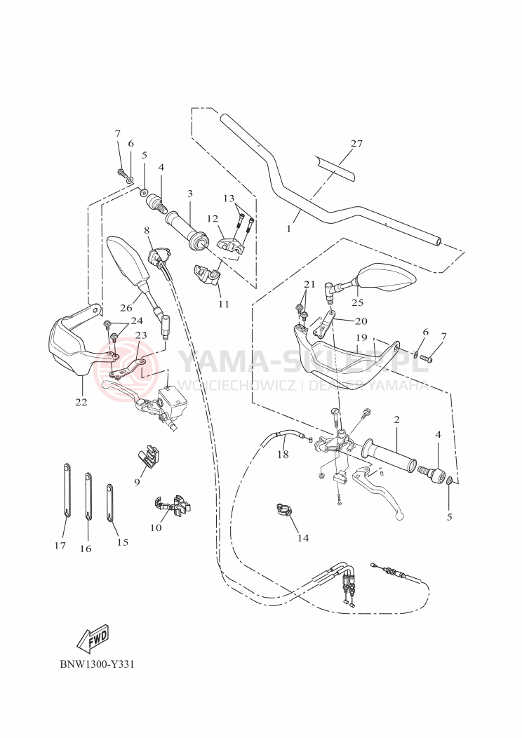 Schemat "Kierownica i osprzęt" do Yamaha TENERE 700 EXTREME