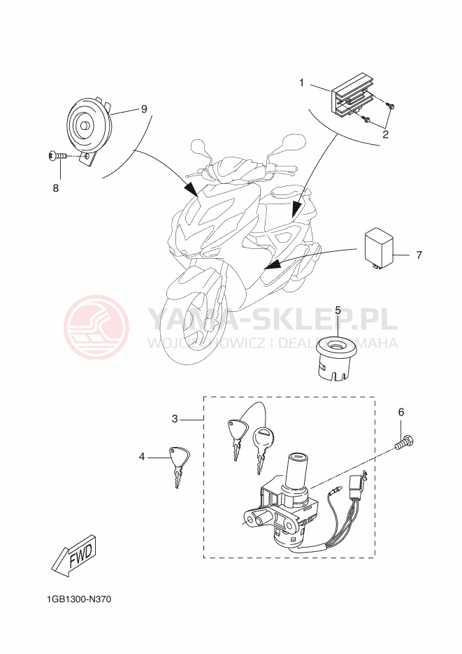 Schemat "układ elektryczny" do Yamaha AEROX 4