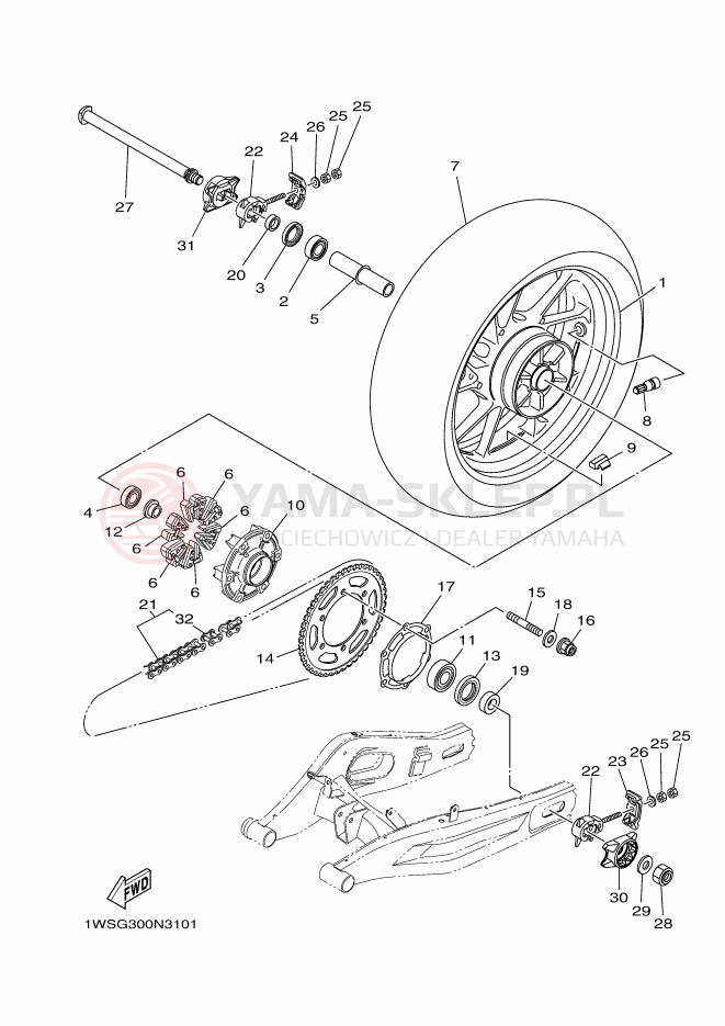 Schemat "Koło tył" do Yamaha MT-07 ABS