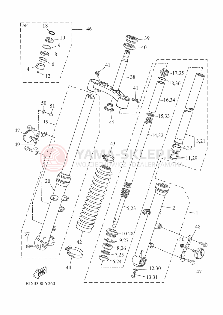 Schemat "Amortyzatory przód" do Yamaha XSR700 LEGACY