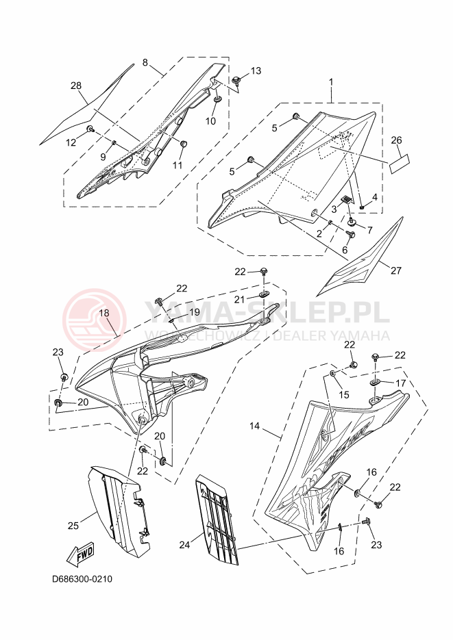 Schemat "Pokrywa boczna" do Yamaha YZ125