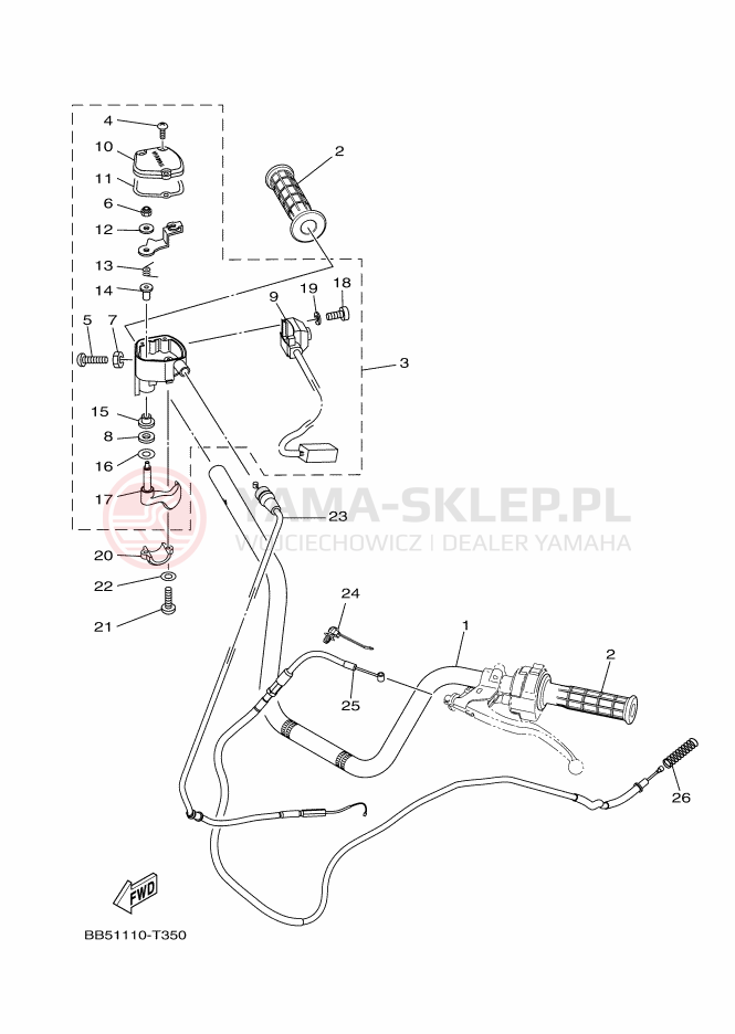 Schemat "Kierownica i osprzęt" do Yamaha YFM450FWBD KODIAK 450 EPS