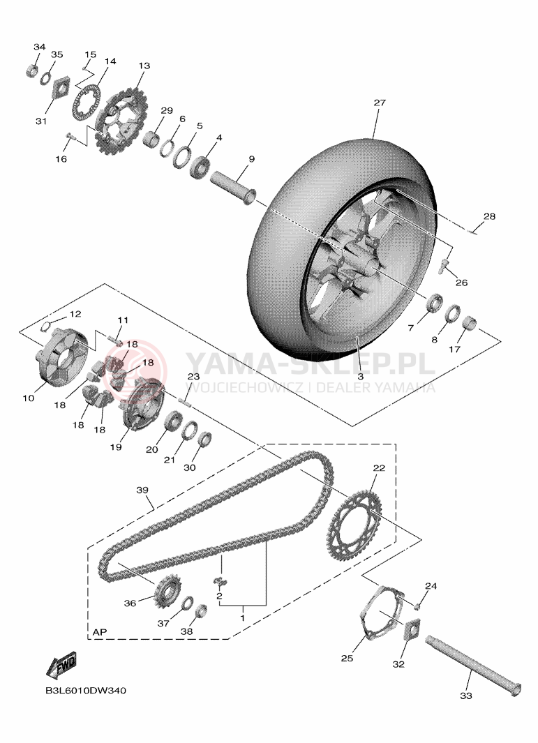 Schemat "Koło tył" do Yamaha YZF-R1