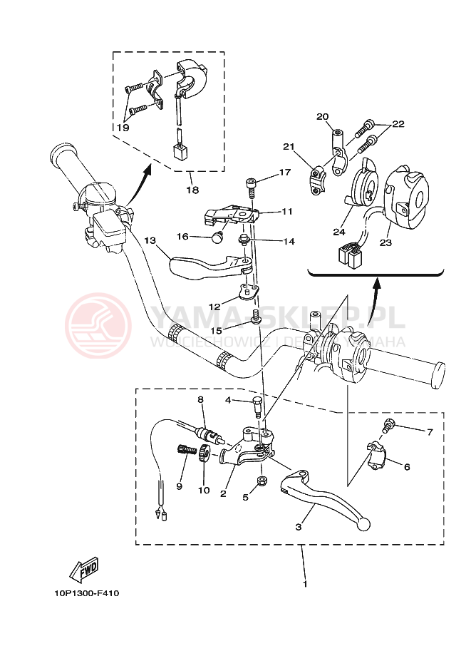 Schemat "Kierownica i osprzęt" do Yamaha YFM350R