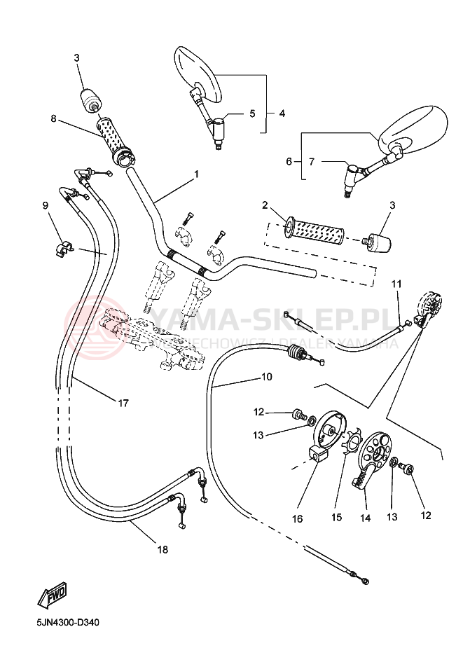 Schemat "Kierownica i osprzęt" do Yamaha BT1100