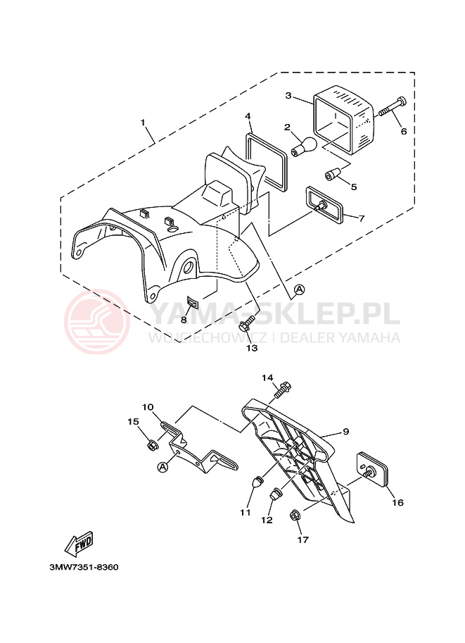 Schemat "Oświetlenie tył" do Yamaha SR125
