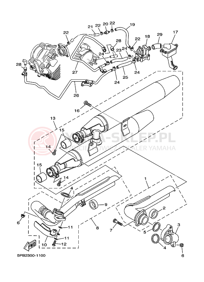 Schemat "Wydech końcowy" do Yamaha XVS1100 DRAGSTAR 1100