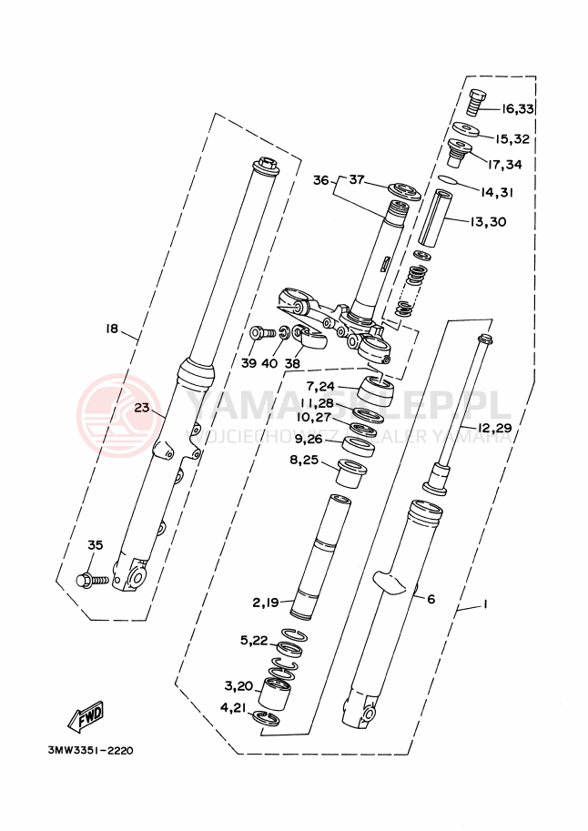 Schemat "Amortyzatory przód" do Yamaha SR125