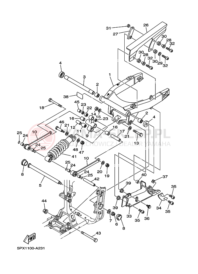 Schemat "wahacz, zawieszenie tył" do Yamaha XV1700PC XV17PCS ROADSTAR WARRIOR
