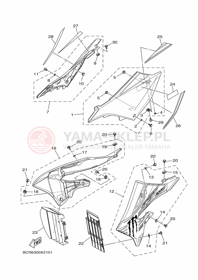 Schemat "Pokrywa boczna" do Yamaha YZ250