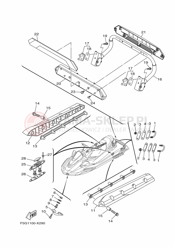 Schemat "HULL & DECK" do Yamaha FX1800A