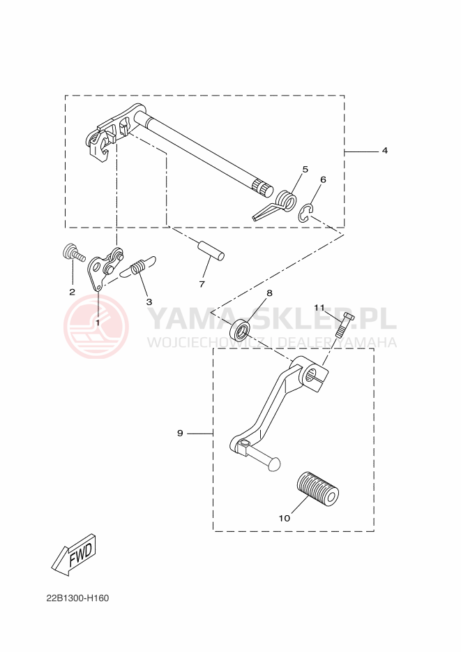 Schemat "Dźwignia zmiany biegów, wałek" do Yamaha WR125R