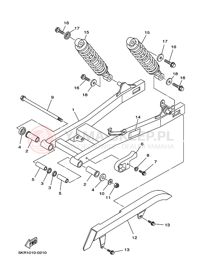 Schemat "wahacz, zawieszenie tył" do Yamaha XVS250 DRAGSTAR