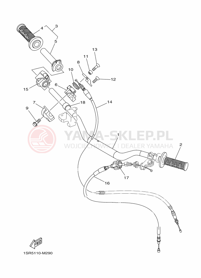 Schemat "Kierownica i osprzęt" do Yamaha YZ125
