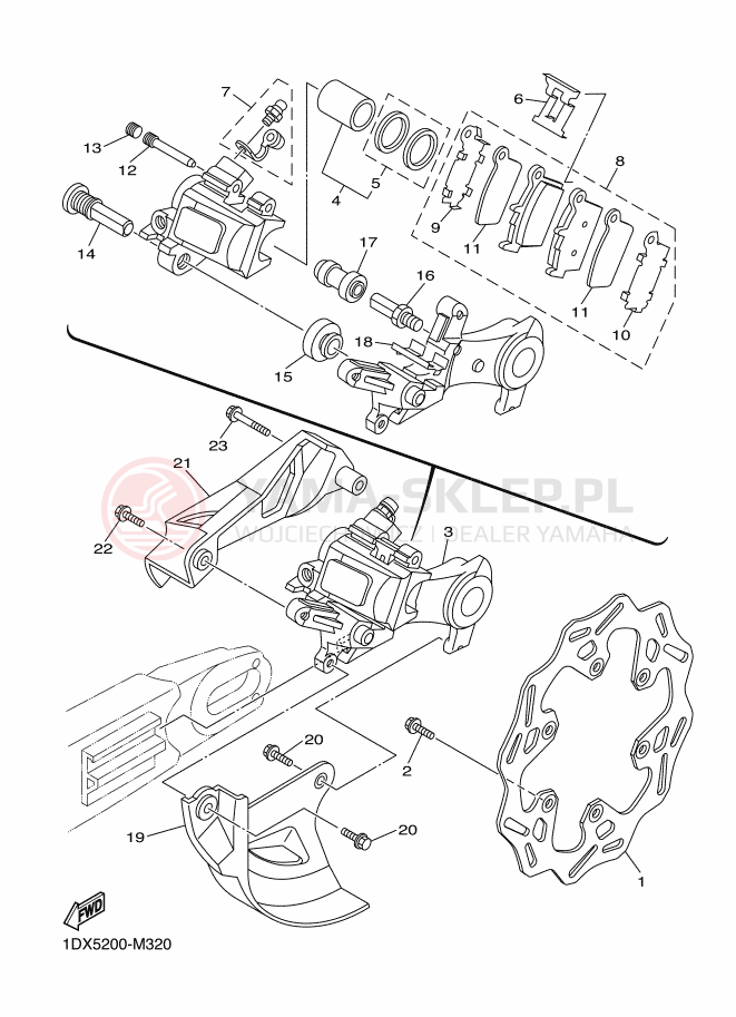 Schemat "Zacisk hamulcowy tylny" do Yamaha YZ250X