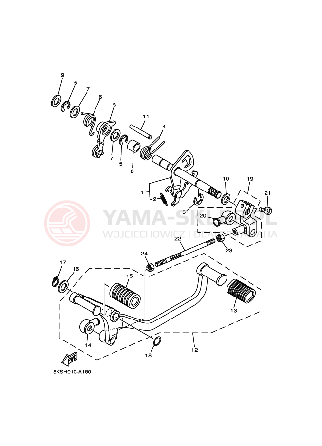 Schemat "Dźwignia zmiany biegów, wałek" do Yamaha XVS1100A DRAGSTAR 1100 CLASSIC