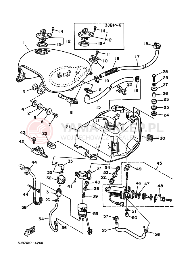 Schemat "zbiornik paliwa" do Yamaha XV400 VIRAGO